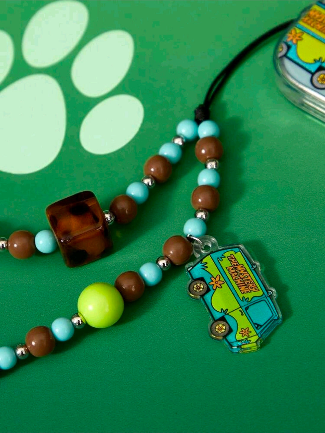 Scooby-Doo beaded phone lanyard with turquoise and brown beads, acrylic character charms