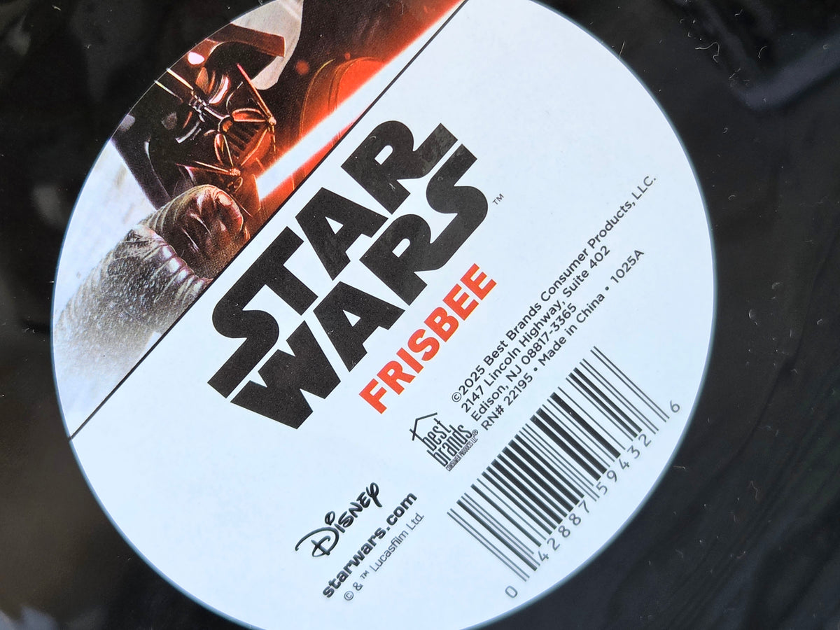Star Wars Frisbee label with FRISBEE text and barcode