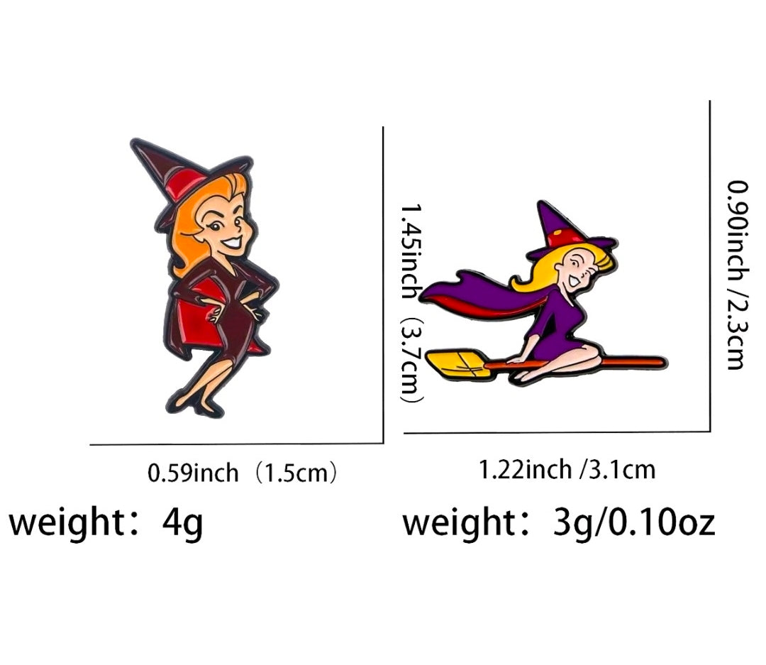 Bewitched Tabitha Enamel Pin Set 2pc Witch Broom Flying Pose
