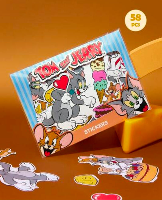 Tom & Jerry 58-piece vinyl decal sticker pack in a blue box with character artwork