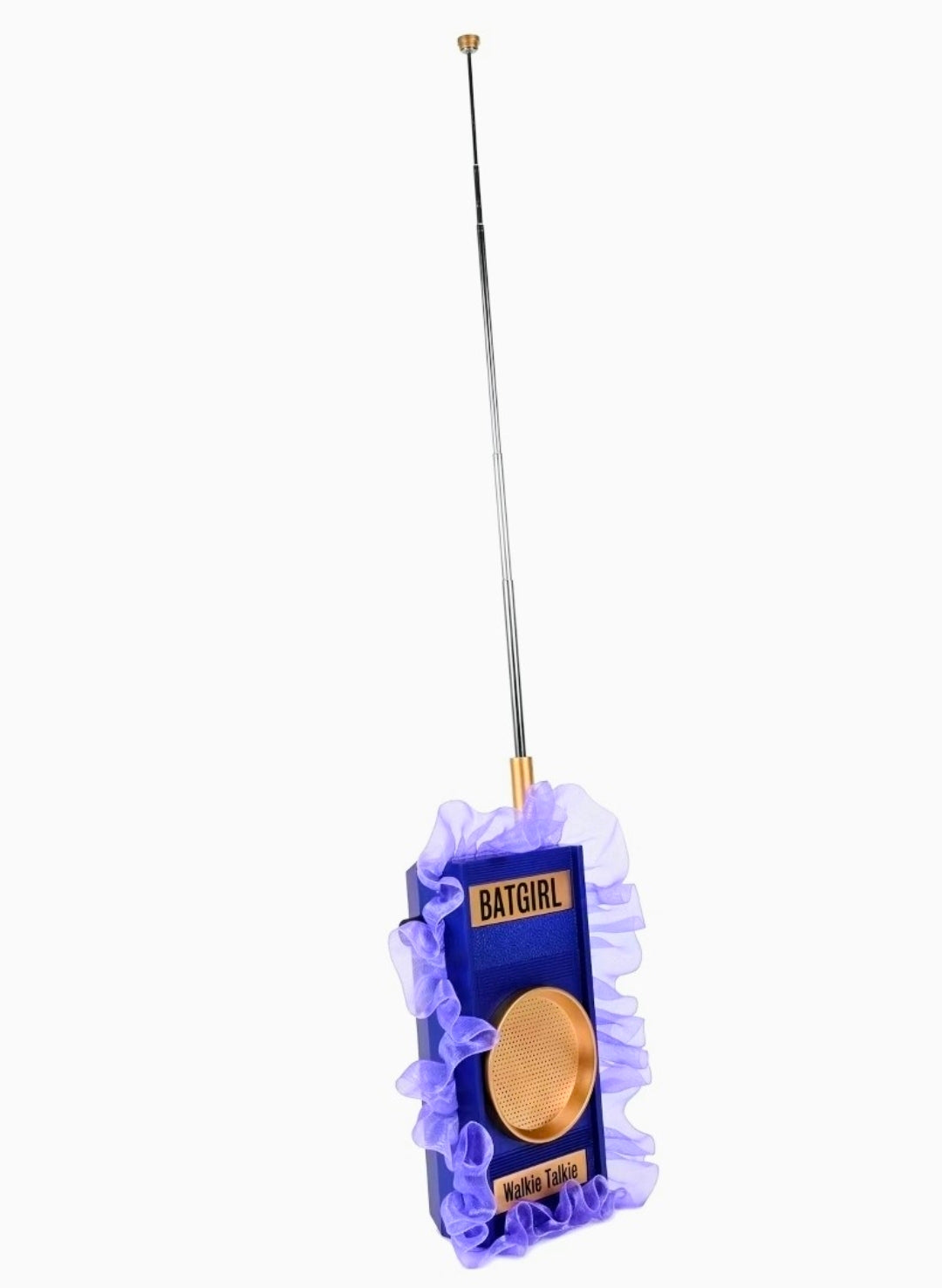 Batgirl walkie talkie prop replica with antenna rod and round gold speaker grille