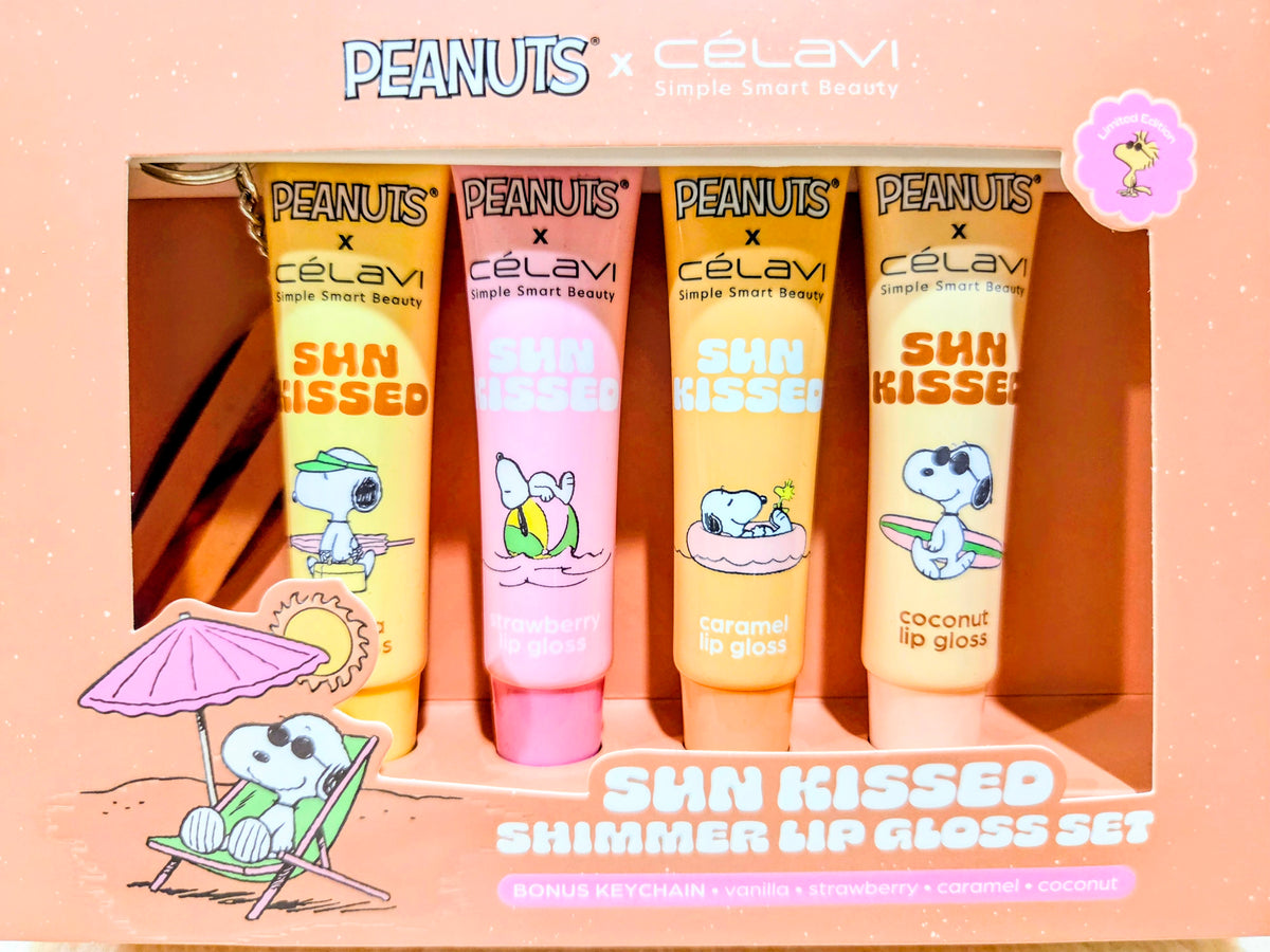 Peanuts Sun Kissed shimmer lip gloss set with four tubes in a display box