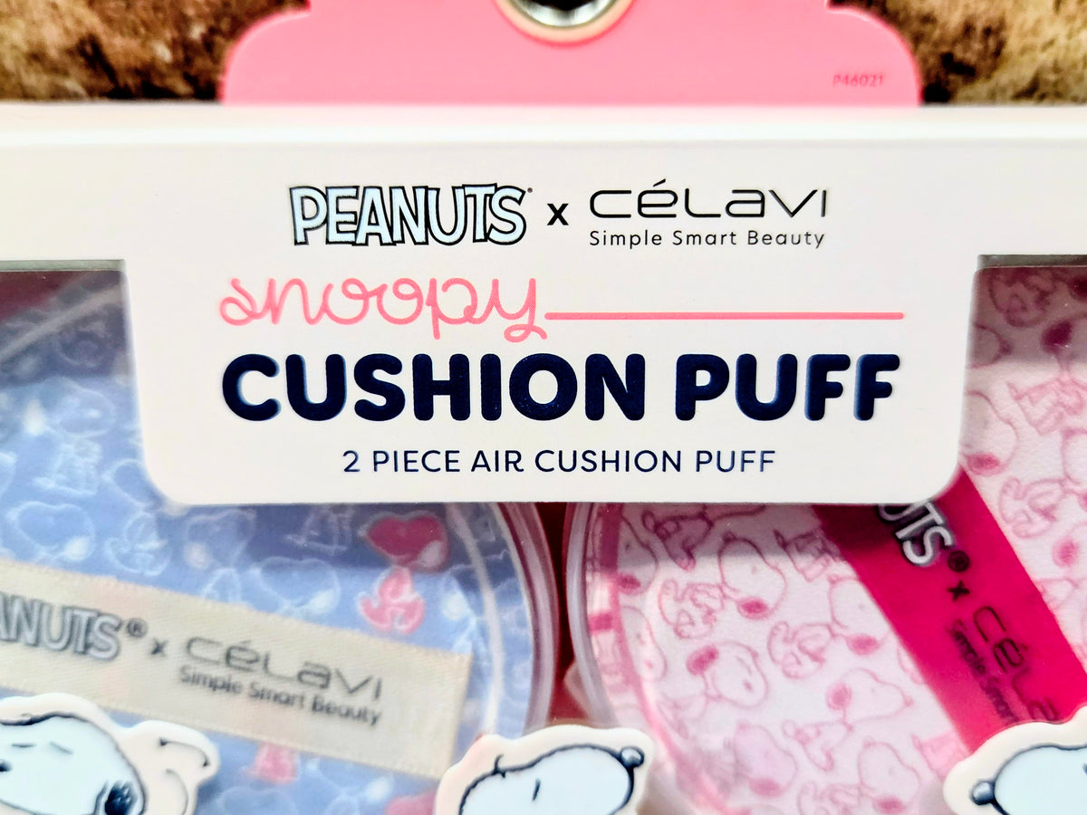 Snoopy air cushion puff packaging with blue and pink cushion puff refills