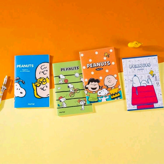 A5 Peanuts Joytop notebook set with four covers: blue, green, orange, and sketch