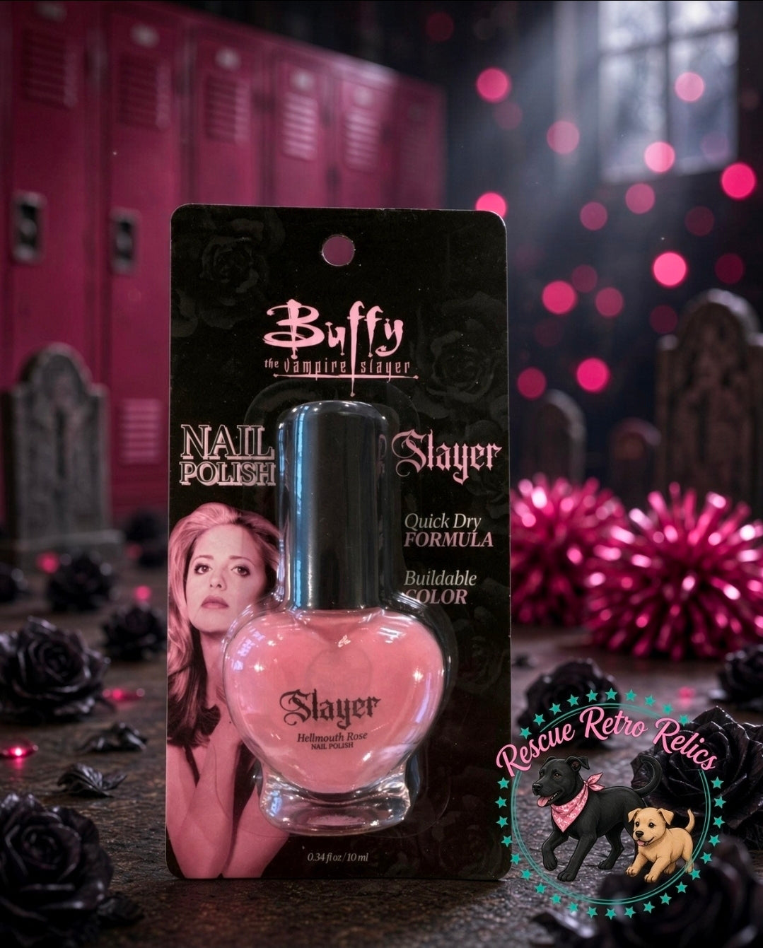 Lip balm keychain and nail polish duo boxed set shown together in retail packaging.