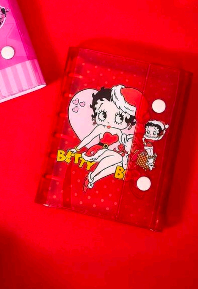A7 ring binder photo album with clear red cover and Betty Boop holiday graphic
