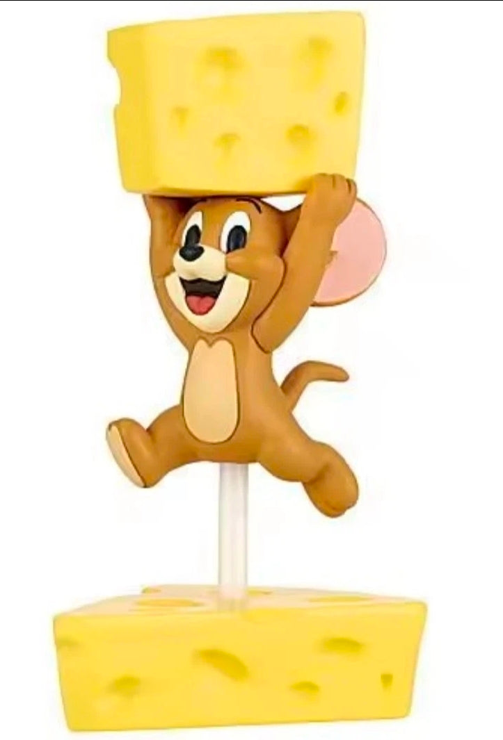 Tom character gashapon figure holding a yellow cheese block on a white stand