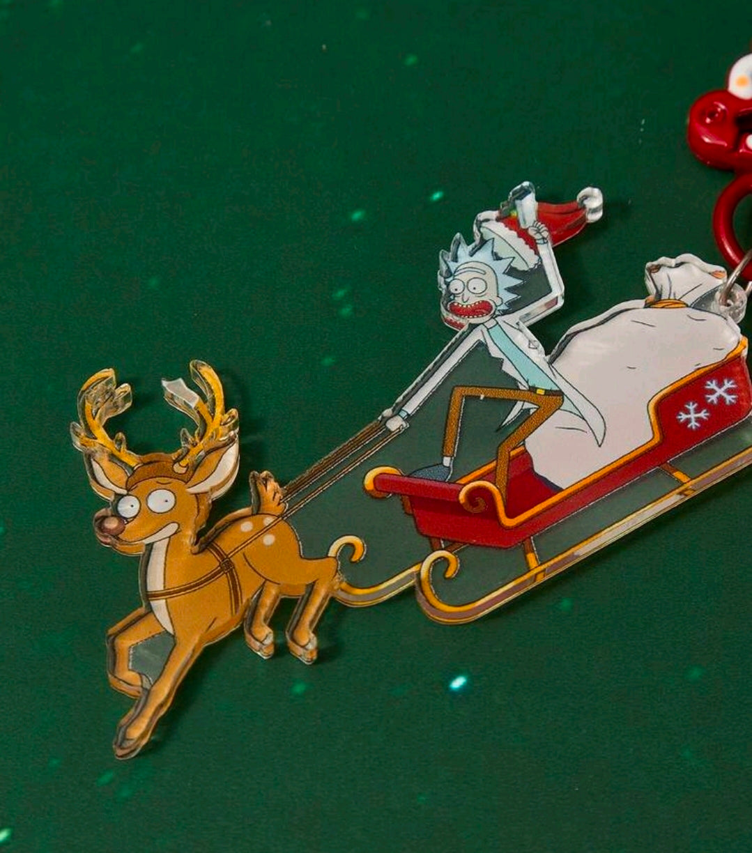 Christmas carabiner keyring with reindeer and sleigh character charm