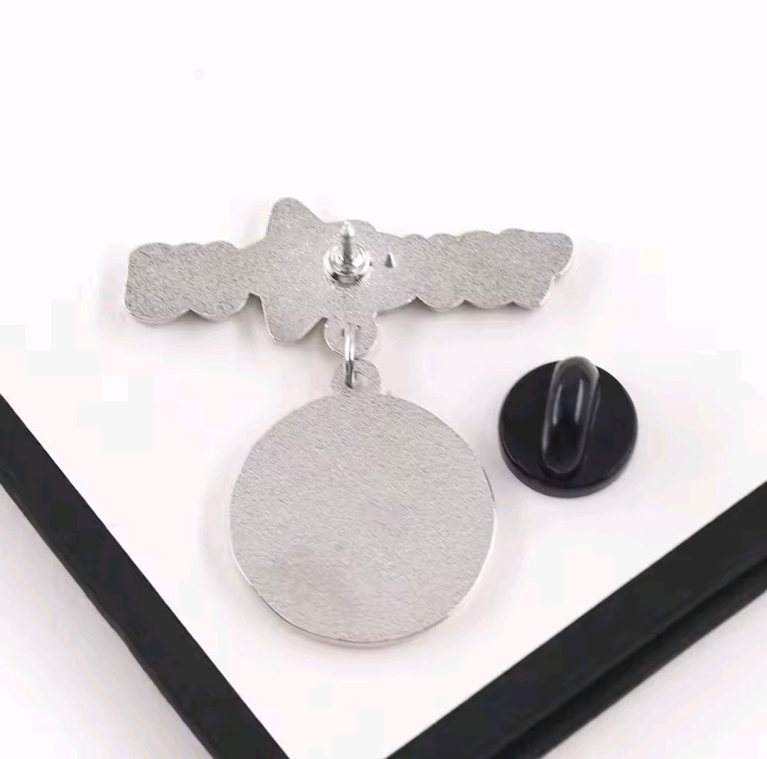Enamel dangle pin with round backer and pin clasp