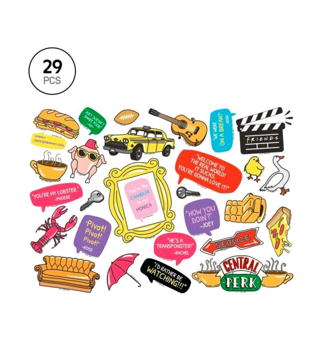 Friends TV Show Large Die Cut Sticker Pack 29pc Licensed WBEI Central Perk Couch Lobster Pivot Quote Decals