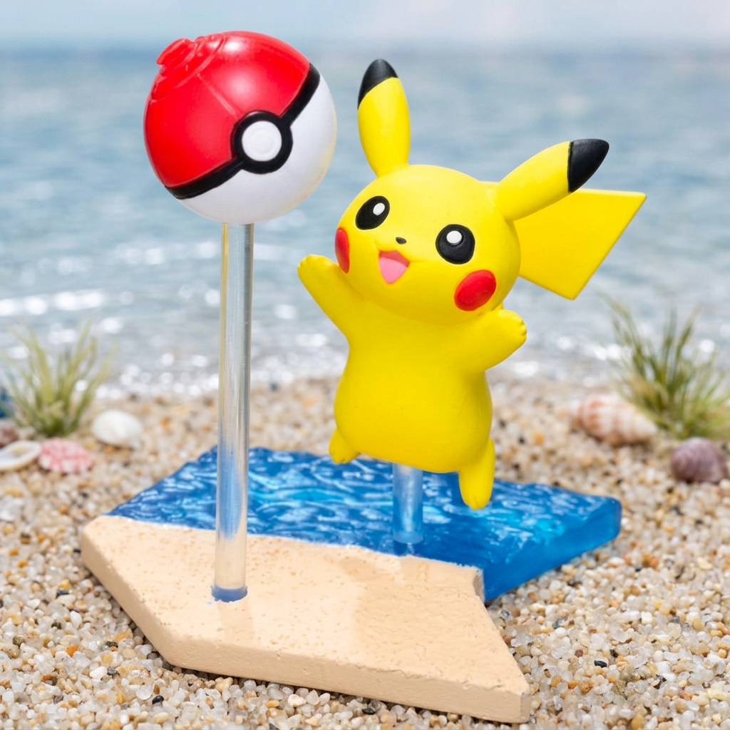 Pikachu mini figure with beach ball on stand