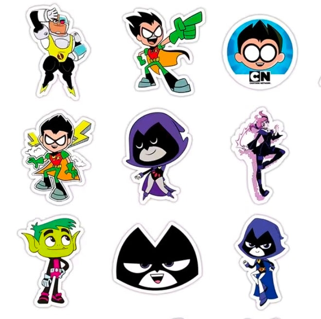 Vinyl decal sticker set of assorted Teen Titans characters on white, various poses