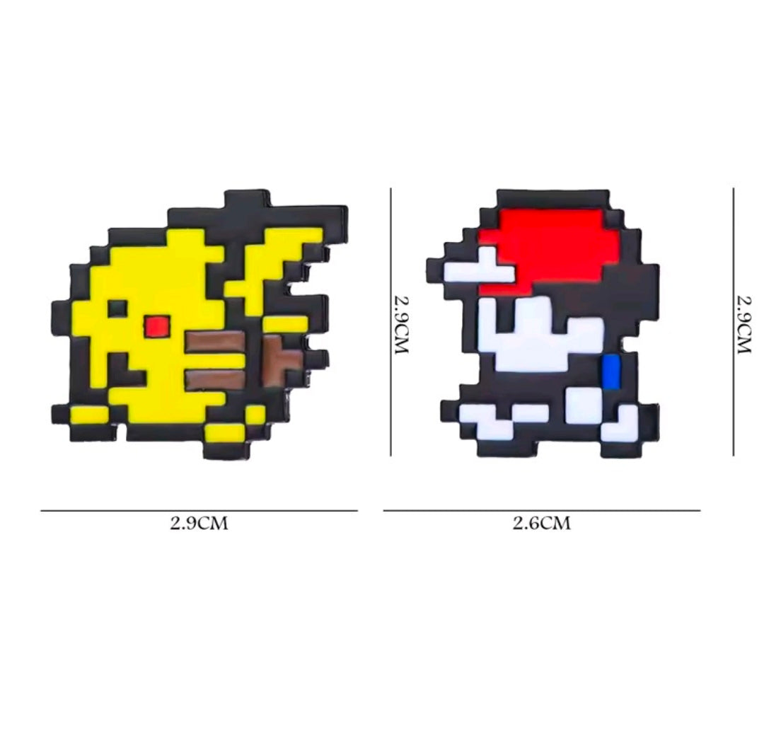 Pixel art Pikachu and trainer enamel pin set, 2 pieces
