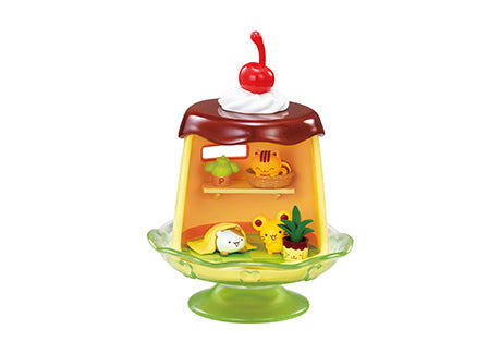Pompompurin mini figure in cooking dome, kitchen items and bear under window