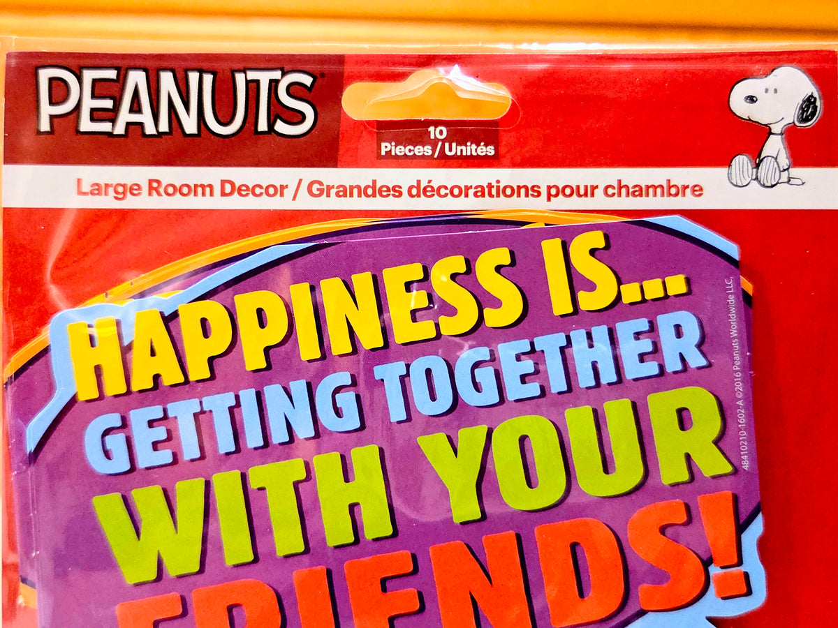 Package front: Peanuts large room wall decor, "Happiness is... with your friends!"