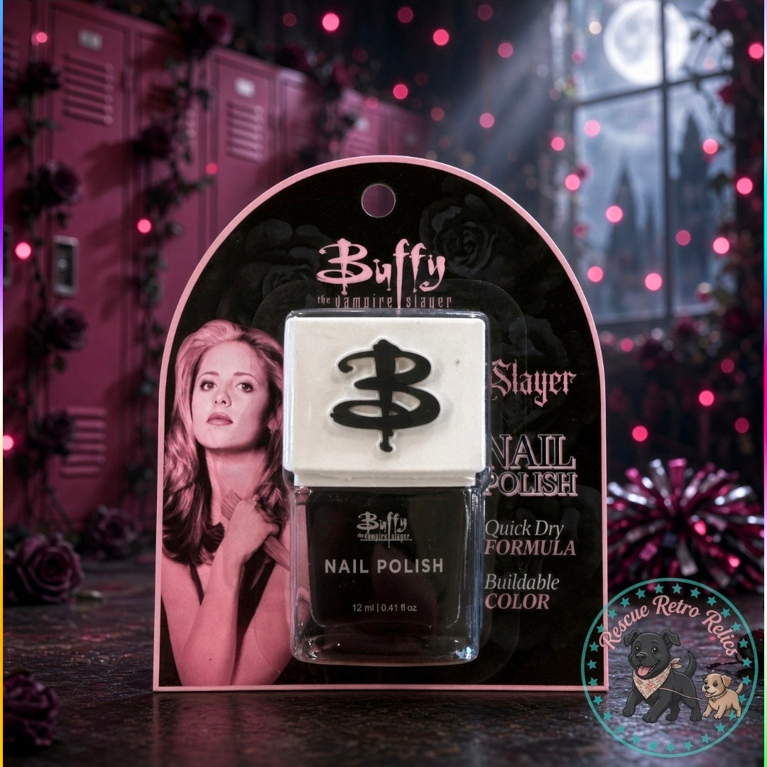 Lip gloss and black nail polish duo blister pack on backing card