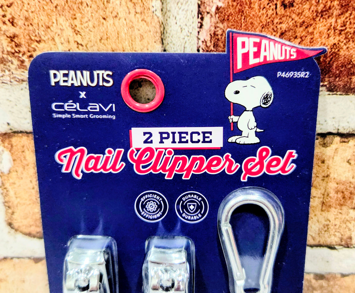 Peanuts nail clipper set card showing Snoopy, two clippers, and key ring