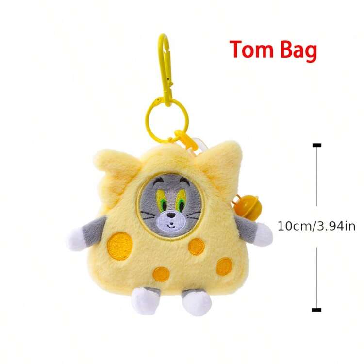 Yellow cheese plush Tom keychain coin purse with orange spots, hanging keyring loop