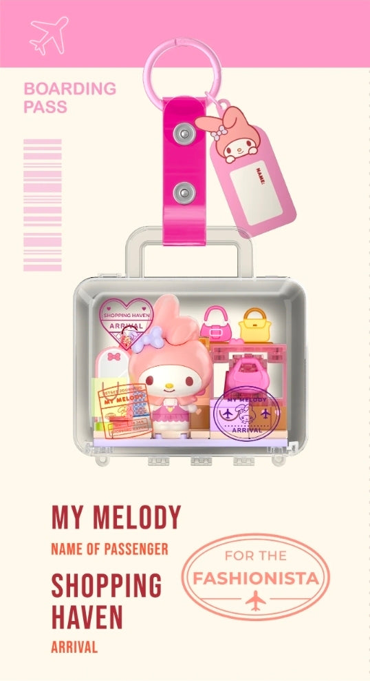 Pink My Melody luggage tag building block keychain with boarding pass card