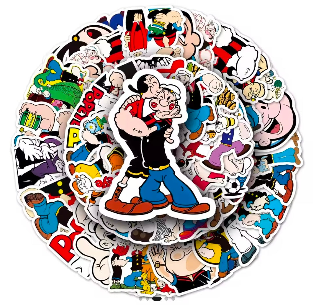 Popeye vinyl sticker pack featuring central sailor man and many small character decals