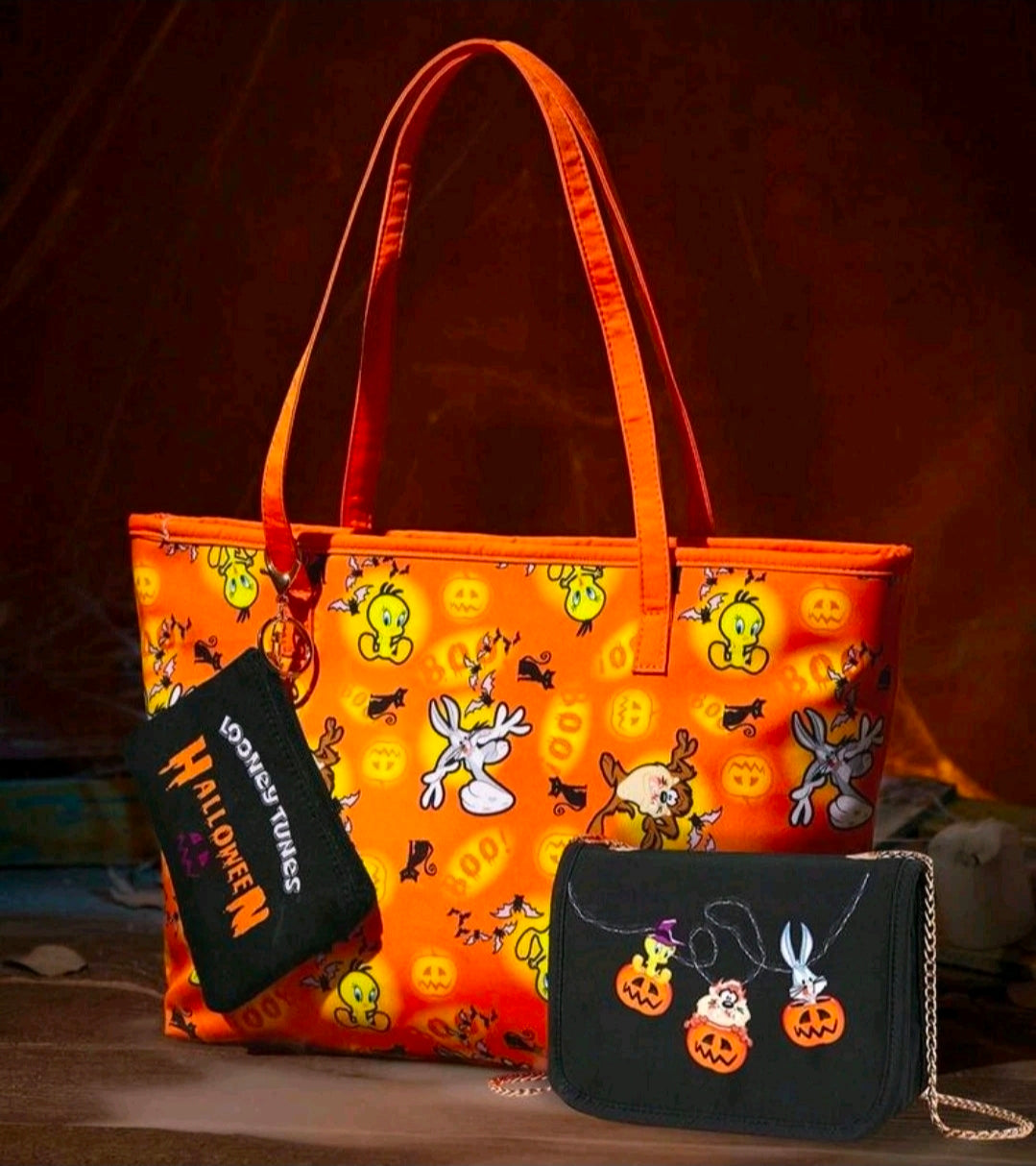 Looney Tunes Halloween 3pc Purse Set Tote Clutch Chain Bag