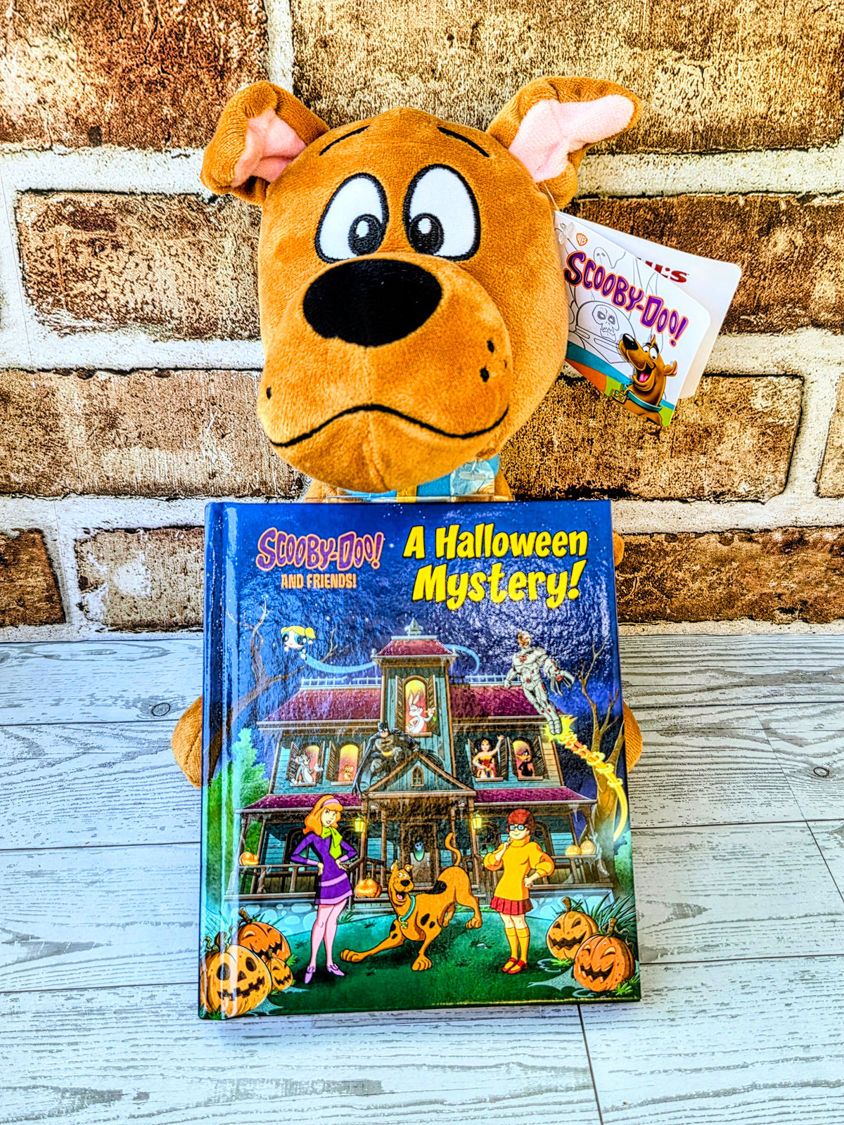 Scooby-Doo plush beside the Halloween Mystery hardcover book