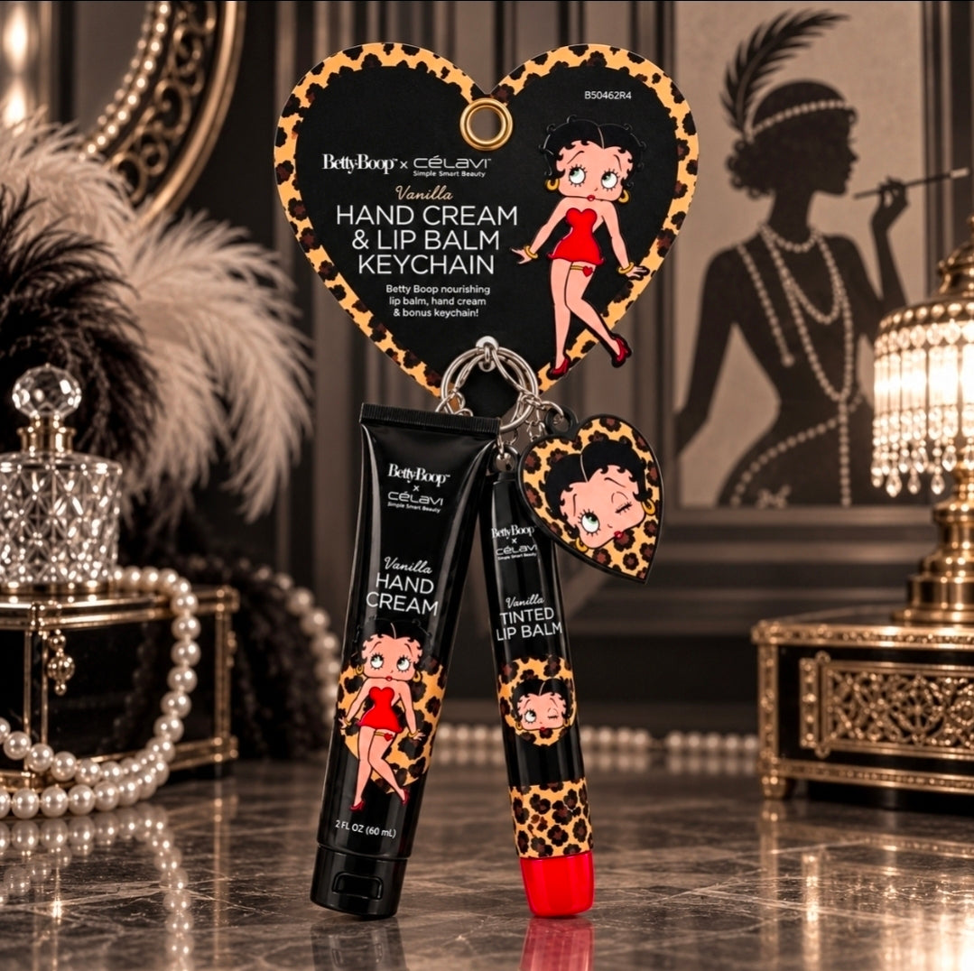 Betty Boop Celavi Vanilla Hand Cream & Tinted Lip Balm Keychain Set