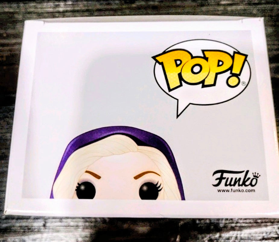 Funko Pop vinyl figure box front showing hooded character face close-up