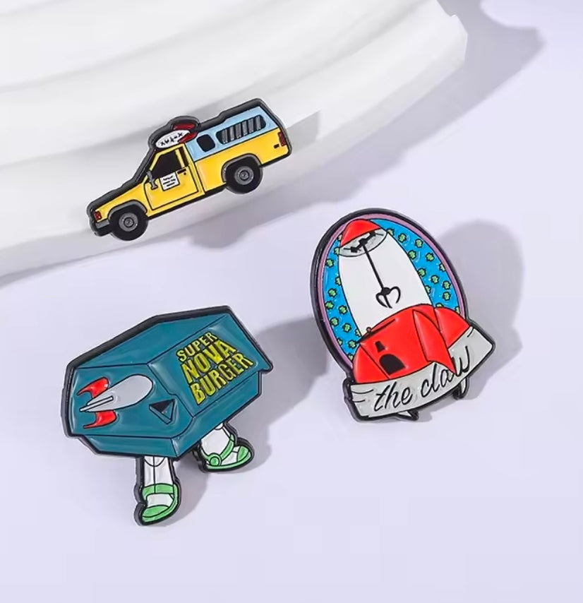 Toy Story 3-Piece Enamel Pin Set Pizza Planet Truck Alien Claw Super Nova Burger