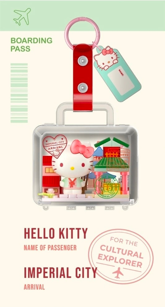 Hello Kitty Imperial City building block keychain with red strap and mint tag