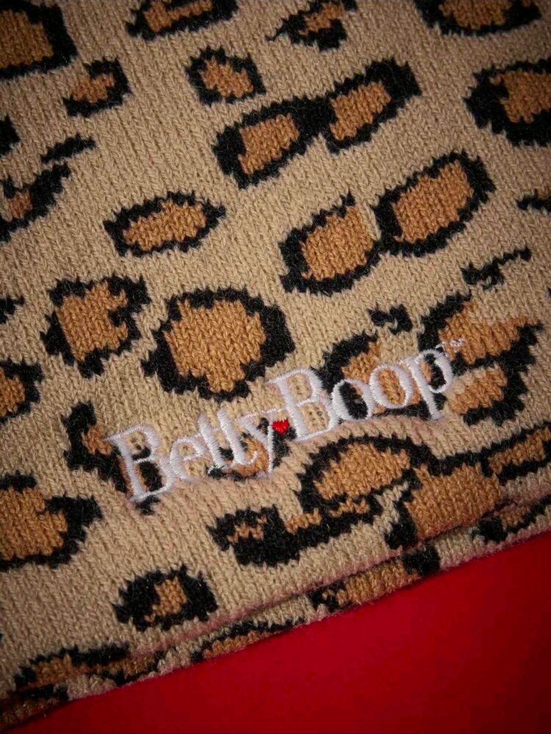Betty Boop Leopard Print Slouchy Knit Beanie with Star Embroidery