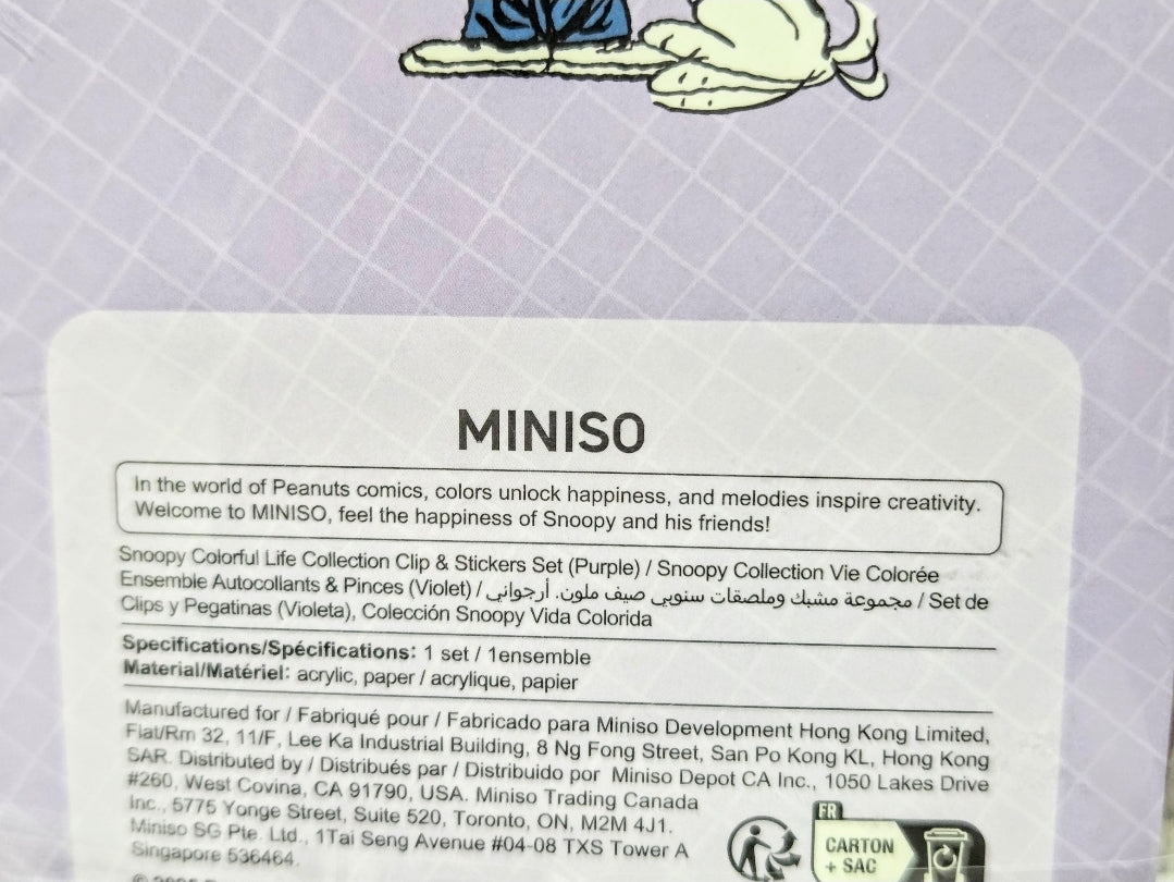 MINISO product card with text blocks and barcode for stationery stickers