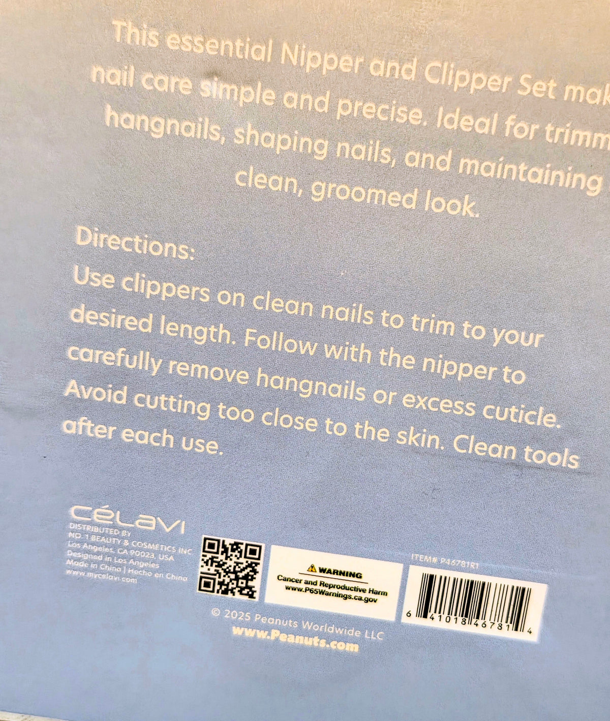 Snoopy Beach Day nipper and clippers set box back with directions and barcode