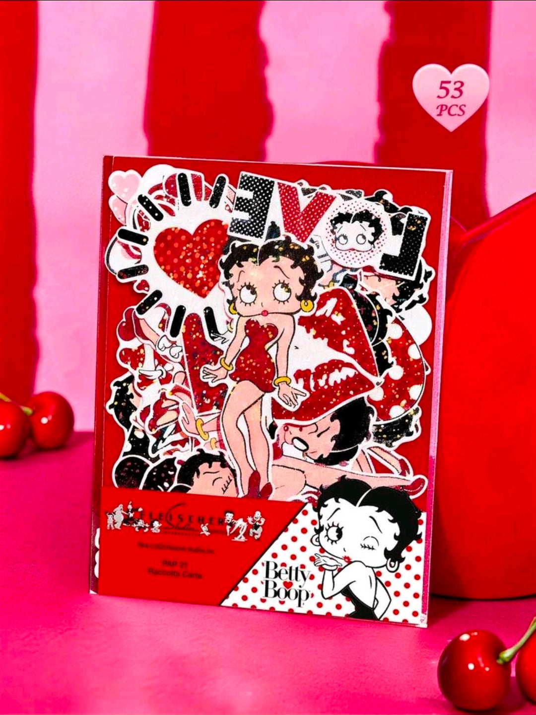 Betty Boop holographic decal sticker pack, 53 pcs; Betty and animal character stickers.