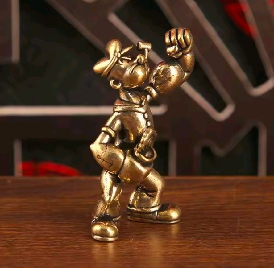 Brass sailor mini statue figure side stance, holding a spanner and flexed arms