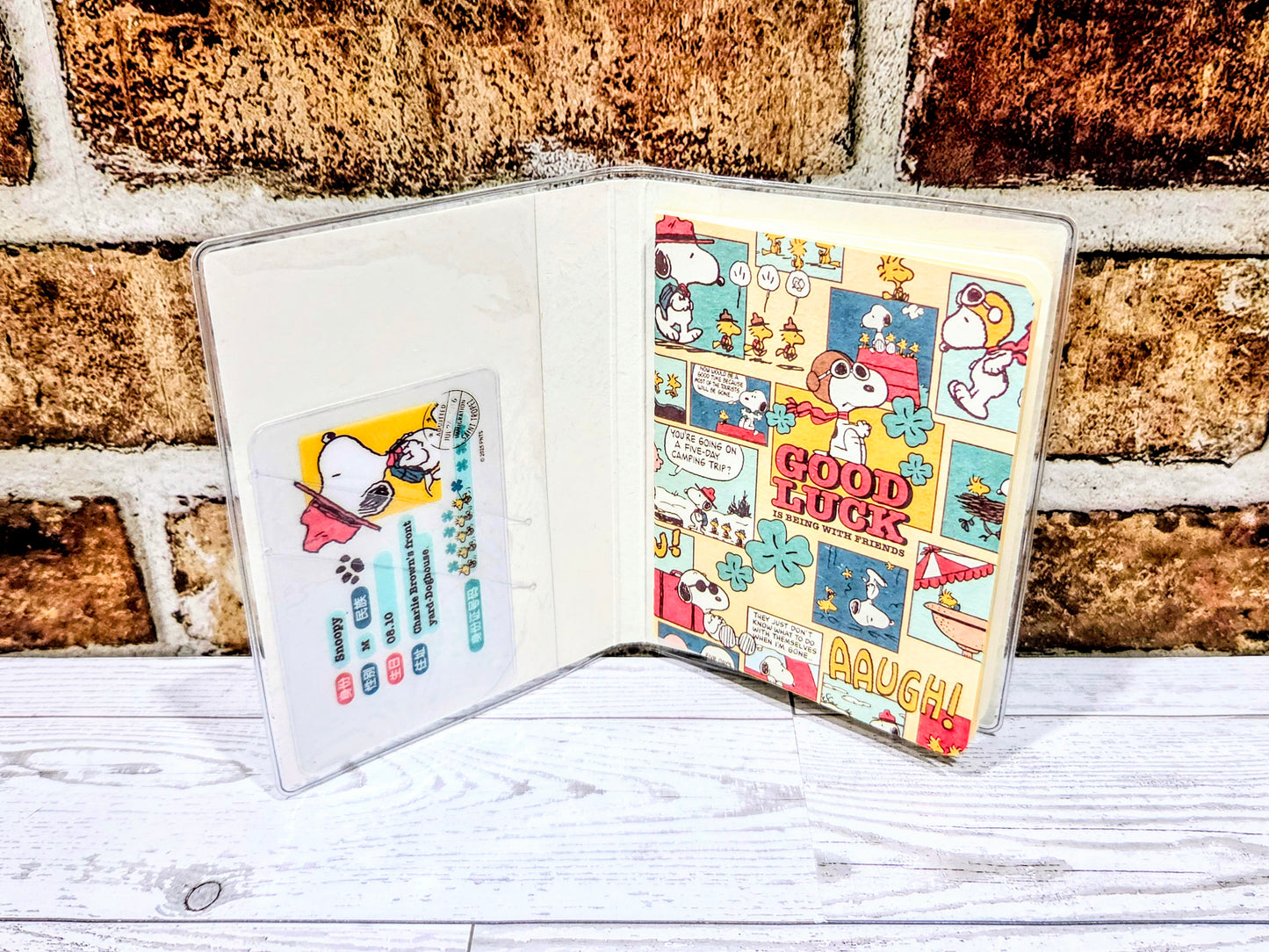 Snoopy Passport Holder Set GOOD LUCK Nine Wood Sundries Peanuts NEW 💙✈️