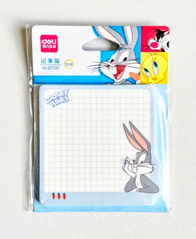 Sticky note pad with Bugs Bunny cartoon outline on grid paper