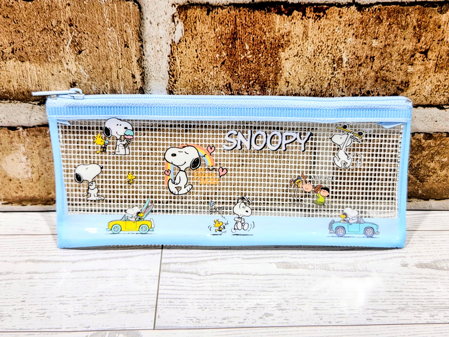 Snoopy Peanuts Joytop B6 Mesh Zip Pouch Pencil Case Clear Kawaii Stationery Bag Charlie Brown Woodstock