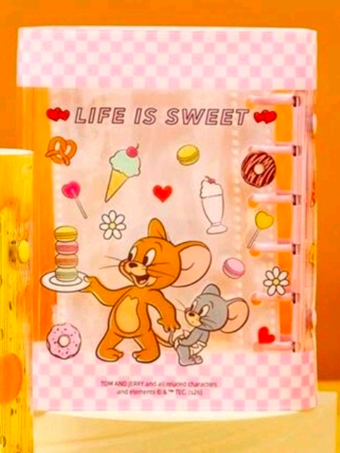 Pink sticker binder planner with Tom and Jerry 'Life is sweet' pastry design