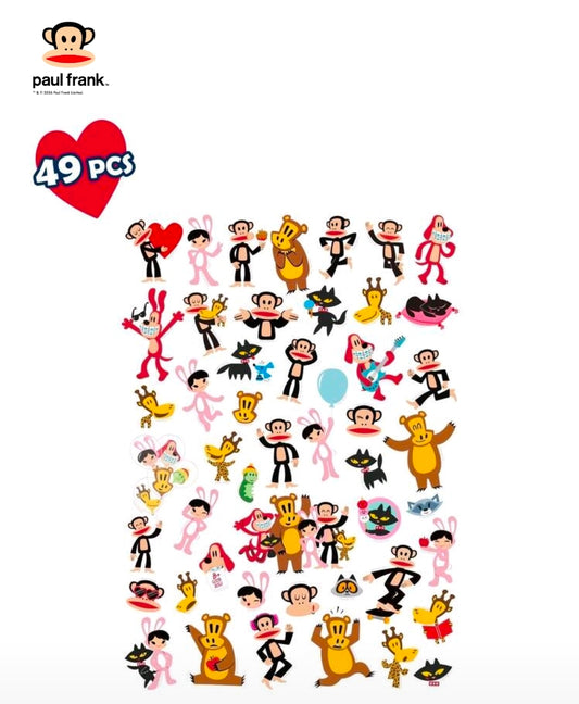 Paul Frank 49-piece vinyl sticker decal set card featuring multiple cartoon character designs