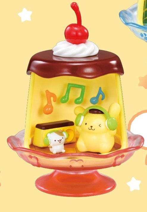 Mini collectible figure: glass dome with maroon base, red cherry top, Pompompurin