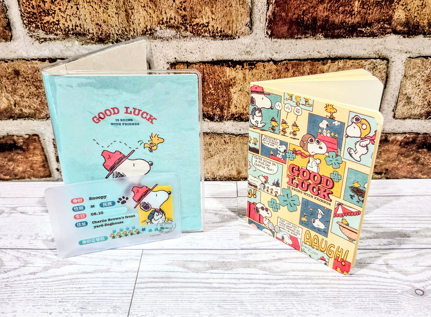 Snoopy Passport Holder Set GOOD LUCK Nine Wood Sundries Peanuts NEW 💙✈️