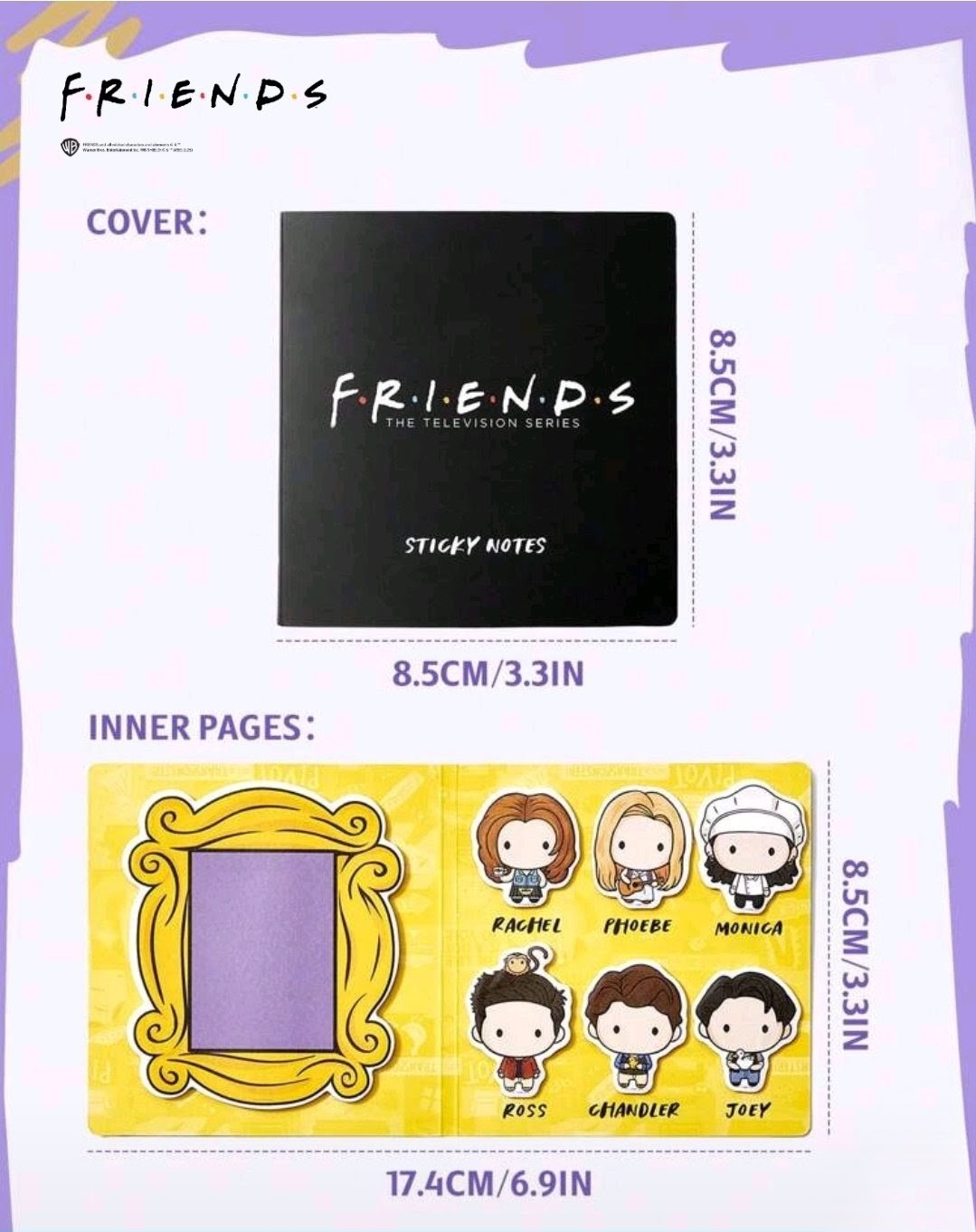 Friends TV Show Sticky Note Set Characters Ross Rachel Monica Chandler Joey Phoebe Door Frame Licensed Kawaii Stationery
