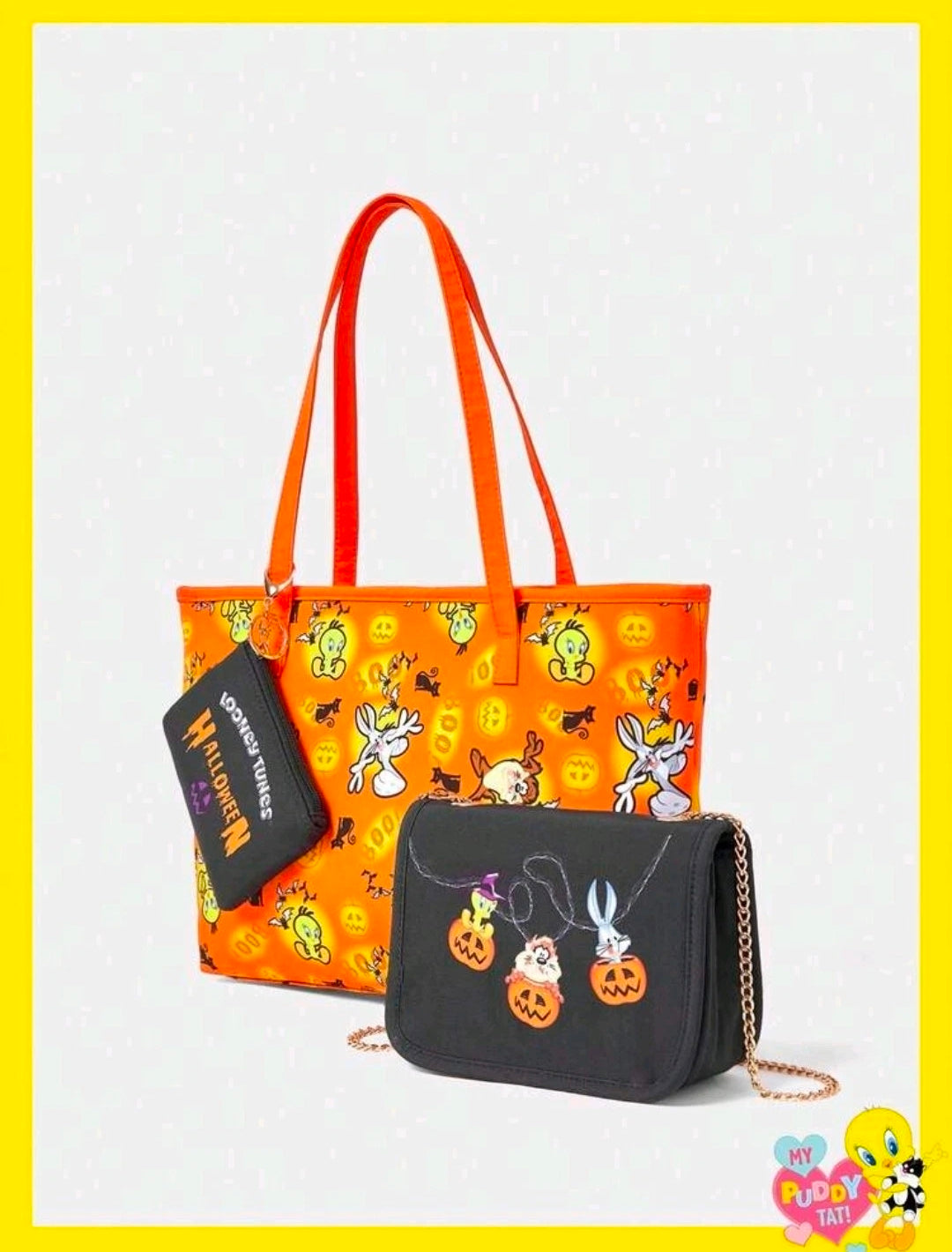 Looney Tunes Halloween 3pc Purse Set Tote Clutch Chain Bag