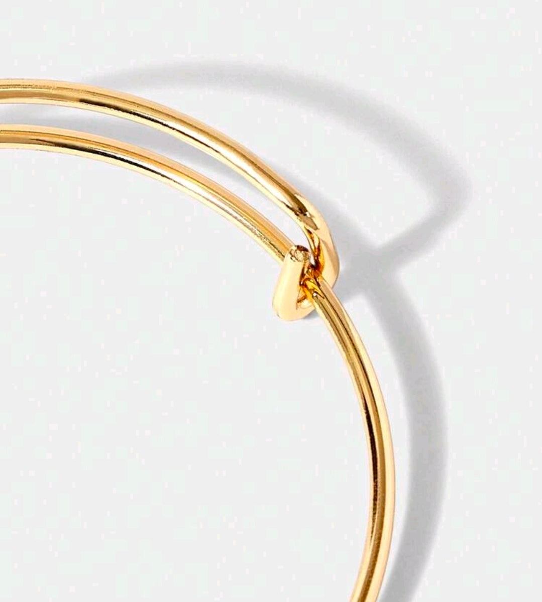 Gold-tone bangle bracelet with smooth curved band and round hinged clasp