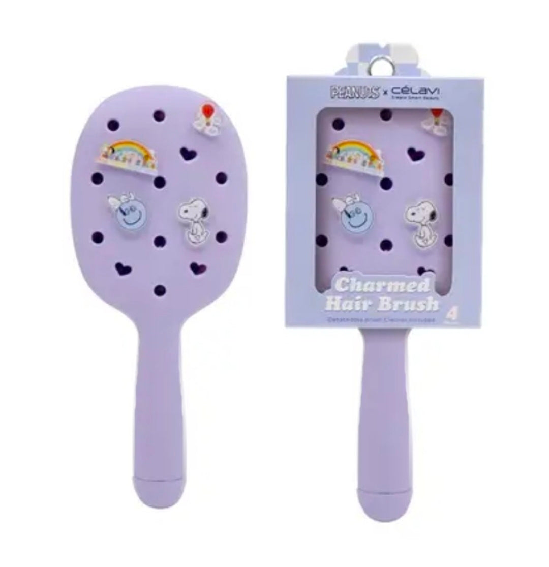 Peanuts x Celavi Charmed Detangler Hair Brush 4 Charms Snoopy Lavender