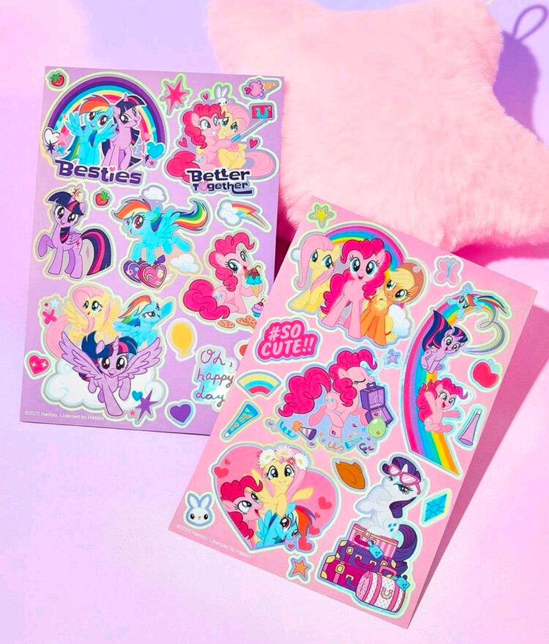 Holographic foil pony sticker sheets with Besties Together and Better Together designs