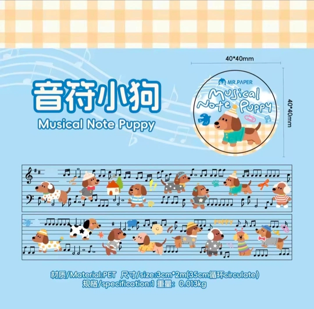 Musical Note Puppy Washi Tape Mr Paper Dachshund Dog Music PET 3cm x 2m