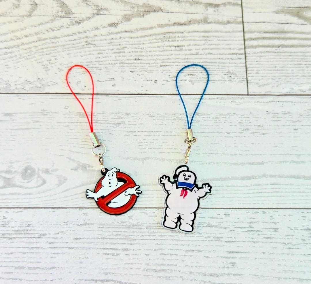 Ghostbusters 2pc Phone Charm Set Enamel Logo & Stay Puft Acrylic