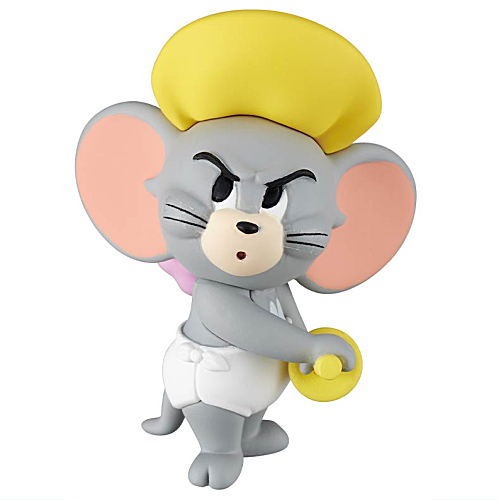 Tom mini figurine with yellow chef hat, gray outfit, and white apron, smiling